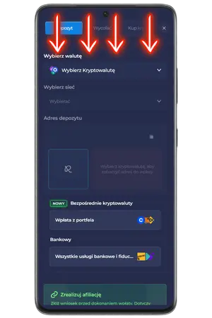 Sekcja kasy i depozyt w Rainbet Casino App