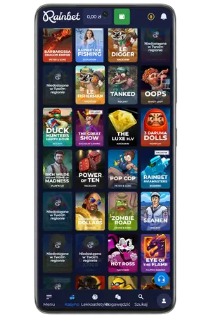Lobby gier Rainbet App po pierwszym logowaniu